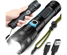 Latarka, Žibintuvėlis, Taktinis žibintuvėlis, galingas, LED, įkraunamas, išlikimo, karinis, USB, 5 režimai - er1264