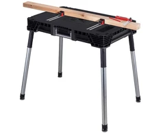 Nešiojamas darbo stalas Keter Jobmade, keliamoji galia 453 kg, neslystančios kojelės, talpykla su spaustuvais po stalviršiu, 239985