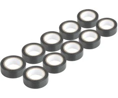 PVC izoliacinių juostų rinkinys, 10 vnt. juodų, 19 mm x 10 m x 0,13 mm, amio-04845