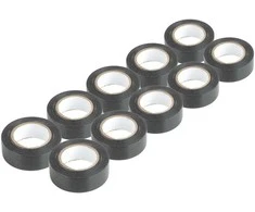 PVC izoliacinių juostų rinkinys, 10 vnt. juodų, 19 mm x 20 m x 0,13 mm, amio-04844