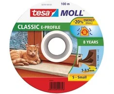 Guminė sandarinimo juosta TESA, balta, 1-3 mm tarpams, 9 mm x 100 m