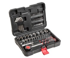 TOPTOOLS Antgalių ir galvučių rinkinys su tekškle TOP TOOLS, 3/8", su atsuktuvu, terkšle ir raktais, 63 vnt.