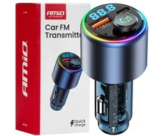 Automobilinis FM siųstuvas, 1×USB-A 1×USB-C 12V 24V AMIO-04655