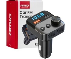 Automobilinis FM siųstuvas, 1×USB-A 1×USB-C 12V 24V AMIO-04647