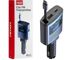 Automobilinis FM siųstuvas, 1×USB-A 1×USB-C 12V 24V AMIO-04656