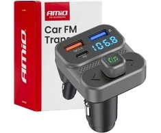 Automobilinis FM siųstuvas, 2×USB-A 1×USB-C 12V 24V AMIO-04649
