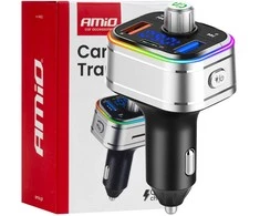 Automobilinis FM siųstuvas, FM 2×USB-A 1×USB-C Micro SD 12V 24V AMIO-04652
