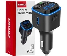Automobilinis FM siųstuvas, 1×USB-A 2×USB-C 12V 24V AMIO-04651