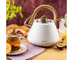Virdulys plieno su gwizdkiem 2,5 L balta, indukcija, Klausberg KB-9061