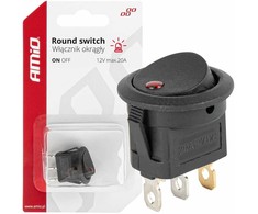 Jungiklis, apvalus mygtukas, 12 V 20 A, įjungimas/išjungimas, raudonas foninis apšvietimas, amio-03961