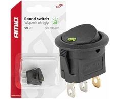 Jungiklis, apvalus mygtukas, 12 V 20 A, įjungimas/išjungimas, žalias foninis apšvietimas, amio-03964