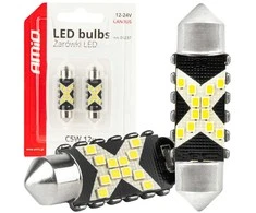 Żarówki led canbus festoon c5w 12smd 2016 39mm baltas 12v 24v amio-04237