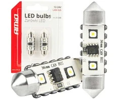 LED lemputės, Canbus, festoon, C5W, 2SMD, 3838, 36 mm, baltos, 12 V, 24 V, amio-04248
