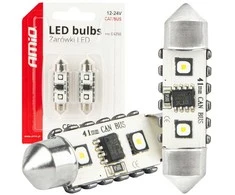 LED lemputės, Canbus, festoon, C5W, 2SMD, 3838, 41 mm, baltos, 12 V, 24 V, amio-04250