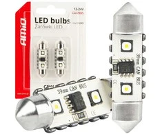 LED lemputės, Canbus, festoon, C5W, 2SMD, 3838, 39 mm, baltos, 12 V, 24 V, amio-04249