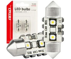 LED lemputės, Canbus, festoon, C5W, 2SMD, 3838, 31 mm, baltos, 12 V, 24 V, amio-04247