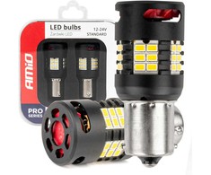 LED lemputės canbus pro series 1156 ba15s p21w r10w r5w 24x3020 smd ventiliatorius baltas 12v 24v amio-03721