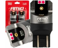 LED lemputės „Canbus Pro“ serijos, W21/5W, 4x3030, SMD, raudonos, 12 V, 24 V, amio-03592