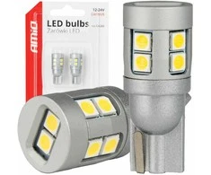 LED lemputės Canbus T10 W5W 12 SMD 3030 baltos 12V 24V amio-04243