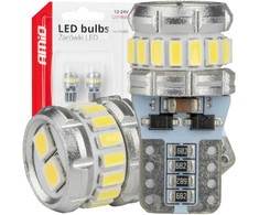 LED lemputės Canbus T10 W5W 16SMD 2SMD 3014 3030 baltos 12V 24V amio-04260