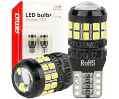 LED lemputės canbus t10 w5w 27smd 2016 baltas 12v 24v amio-04258