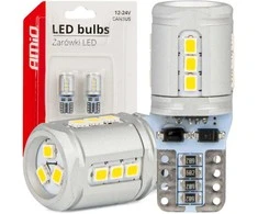LED lemputės Canbus T10E W5W 15x2016 SMD baltos 12V 24V amio-03723
