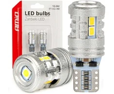 Standartinės T10 W5W LED lemputės 6x3020 + 1x3030 SMD baltos 12v 24v amio-03718