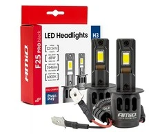 LED žibintų lemputės Series F25 PRO Juodas FULL CANBUS H3 68W 12V 24V, AMIO-04718