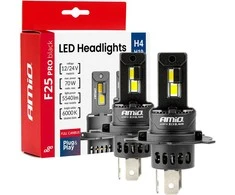 LED žibintų lemputės F25 PRO Juodas FULL CANBUS H4 H19 70W 12V 24V AMIO-04719
