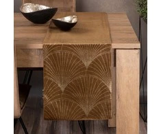Eurofirany BLINK / 14 Aksominis stalo takelis su su dideliu art deco stiliaus vėduoklės raštu, 35X220 cm, spalva: ruda