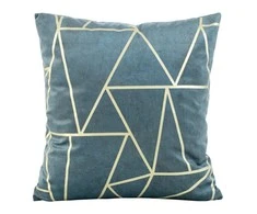 Eurofirany BLINK / 29 Aksominis pagalvės užvalkalas su auksiniu geometriniu raštu, 45X45 cm, spalva: mėlyna / šviesiai auksinė