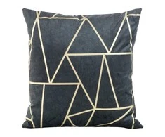 Eurofirany BLINK / 29 Aksominis pagalvės užvalkalas su auksiniu geometriniu raštu, 45X45 cm, spalva: tamsiai mėlyna / šviesiai auksinė