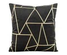 Eurofirany BLINK / 29 Aksominis pagalvės užvalkalas su auksiniu geometriniu raštu, 45X45 cm, spalva: juoda / šviesiai auksinė