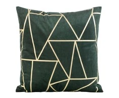 Eurofirany BLINK / 29 Aksominis pagalvės užvalkalas su auksiniu geometriniu raštu, 45X45 cm, spalva: tamsiai žalia / šviesiai auksinė