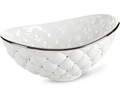 Eurofirany Dekoratyvinis dubuo, keraminis molis, baltas su sidabriniais akcentais, modernus klasikinis glamour stilius, 35x22x15 cm, elegantiškas namų dekoras, stalo puošmena