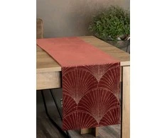 Eurofirany BLINK / 14 Aksominis stalo takelis su su dideliu art deco stiliaus vėduoklės raštu, 35X220 cm, spalva: plytų