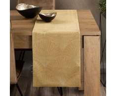 Eurofirany BLINK / 14 Aksominis stalo takelis su su dideliu art deco stiliaus vėduoklės raštu, 35X180 cm, spalva:auksinė