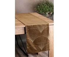 Eurofirany BLINK / 14 Aksominis stalo takelis su su dideliu art deco stiliaus vėduoklės raštu, 35X140 cm, spalva: ruda