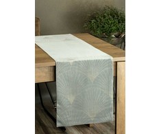 Eurofirany BLINK / 14 Aksominis stalo takelis su su dideliu art deco stiliaus vėduoklės raštu, 35X220 cm, spalva: sidabrinė
