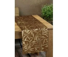 Eurofirany BLINK / 15 Aksominis stalo takelis su subtiliu šviesiai auksiniu šakelių motyvu, 35X140 cm, spalva: ruda