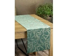 Eurofirany BLINK / 15 Aksominis stalo takelis su subtiliu šviesiai auksiniu šakelių motyvu, 35X140 cm, spalva: tamsi mėtų