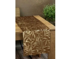Eurofirany BLINK / 15 Aksominis stalo takelis su subtiliu šviesiai auksiniu šakelių motyvu, 35X180 cm, spalva: ruda