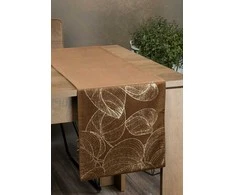 Eurofirany BLINK / 16 Aksominis stalo takelis su didelių lapų raštu, 35X140 cm, spalva: ruda
