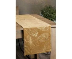 Eurofirany BLINK / 16 Aksominis stalo takelis su didelių lapų raštu, 35X140 cm, spalva: auksinė