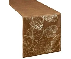 Eurofirany BLINK / 16 Aksominis stalo takelis su didelių lapų raštu, 35X180 cm, spalva: ruda