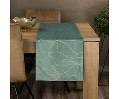 Eurofirany BLINK / 18 Aksominis stalo takelis su vandens lelijos lapų raštu, 35X140 cm, spalva: tamsi mėtų
