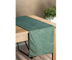 Eurofirany BLINK / 18 Aksominis stalo takelis su vandens lelijos lapų raštu, 35X220 cm, spalva: tamsi mėtų