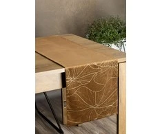 Eurofirany BLINK / 18 Aksominis stalo takelis su vandens lelijos lapų raštu, 35X140 cm, spalva: ruda