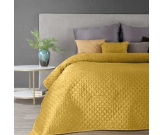 Eurofirany Garstyčių spalvos geometrinis aksominis užtiesalas, dvipusis dekoratyvinis uždangalas, 230x260 cm, karšto spaudimo dygsniavimas, minkšta poliesterio lovatiesė, prabangi namų tekstilė Lovatiesė