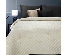 Eurofirany Aksominė lovatiesė, dekoratyvinis užtiesalas, kreminės ir auksinės spalvos laumžirgio raštas, 170x210 cm lovos užtiesalas, minkštas miegamojo dekoras, mikropluošto pagrindas, miegamojo tekstilė Lovatiesė